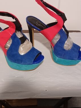 Jessica Simpson Blue Teal and Coral Platform Heels